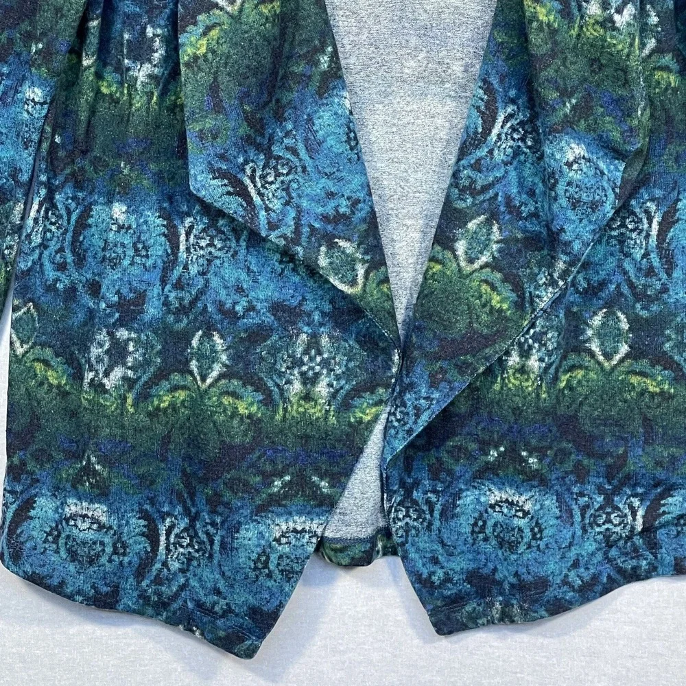 Susan Graver Cardigan Women M Blue Green Abstract Draped Shawl Collar Excellent